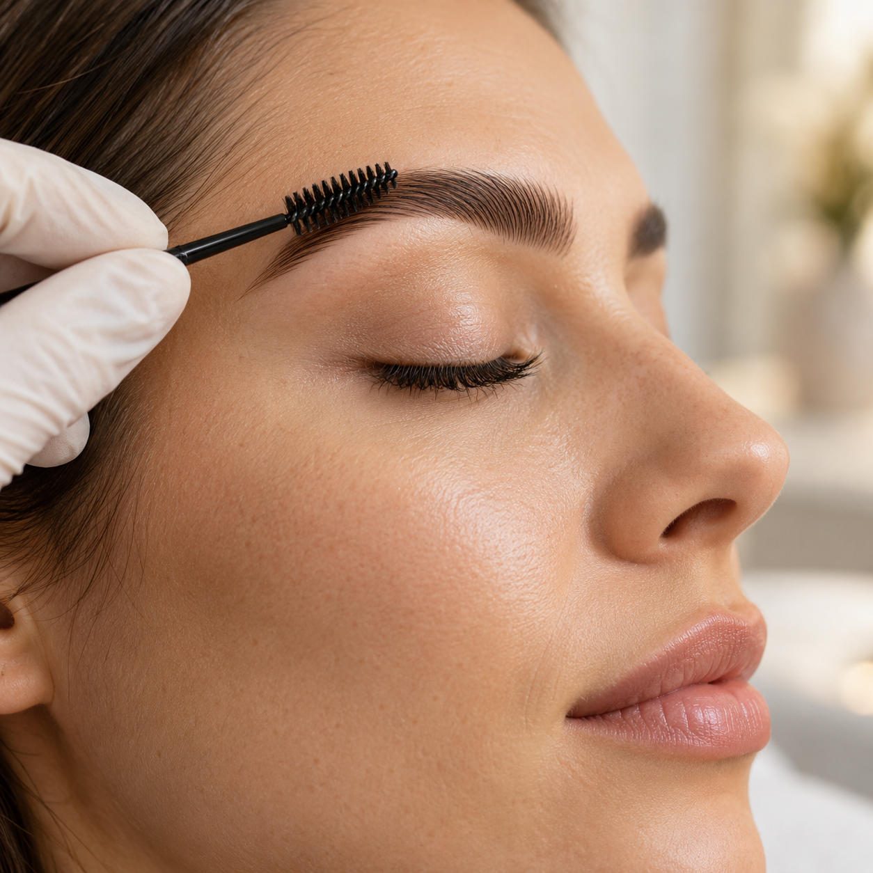 Illustrative eyebrow grooming with a spoolie brush